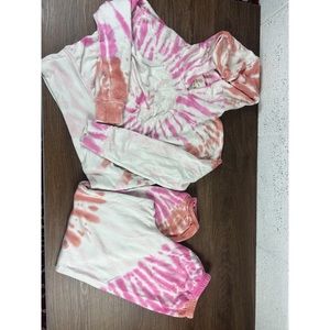 Aerie Offline pink orange tie die cropped hoodie and sweatpants jogger Small set